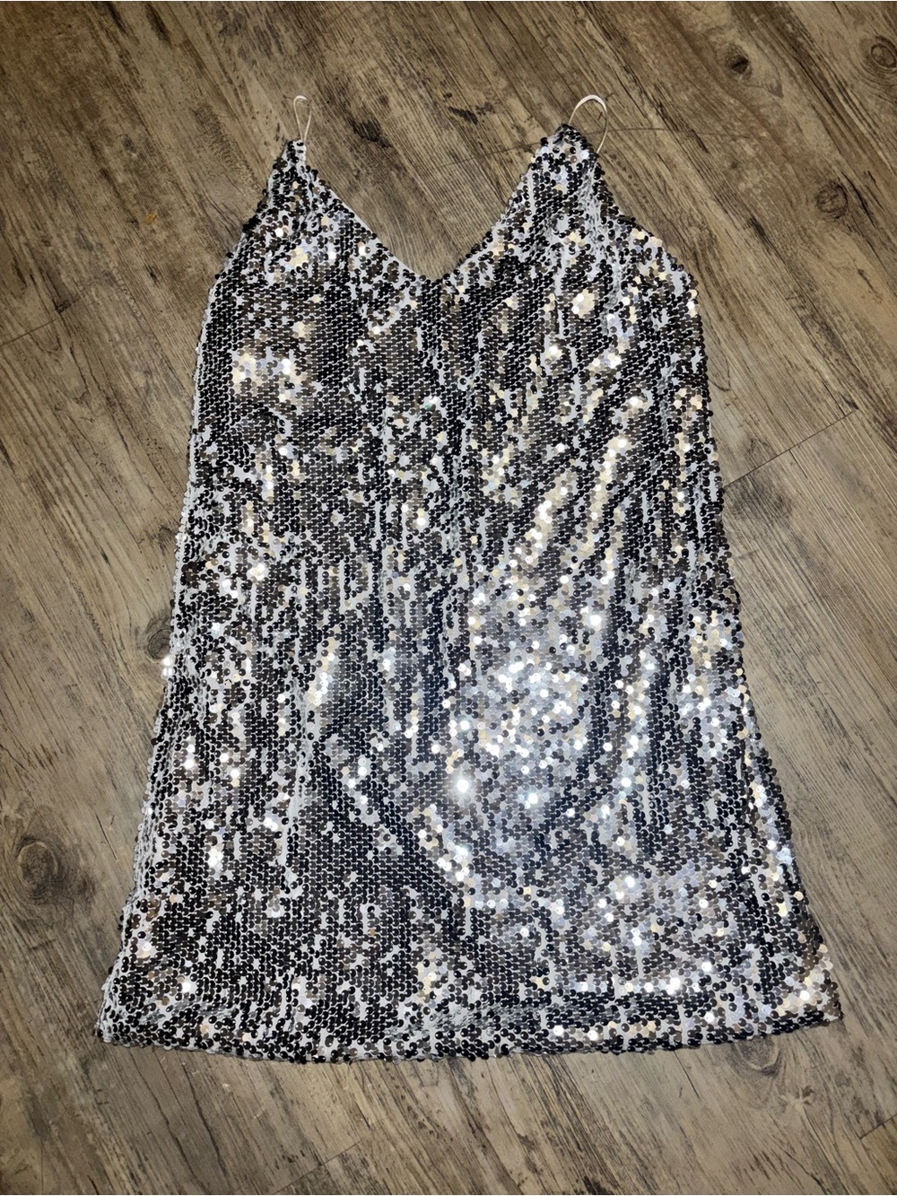 Sequin Slip Dress - Silver/Black